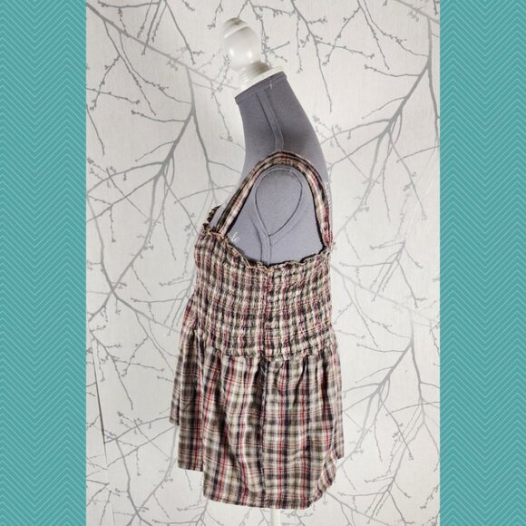 Ash & Sara Plaid Checks Smocked Flowy Tank - Picture 3 of 5